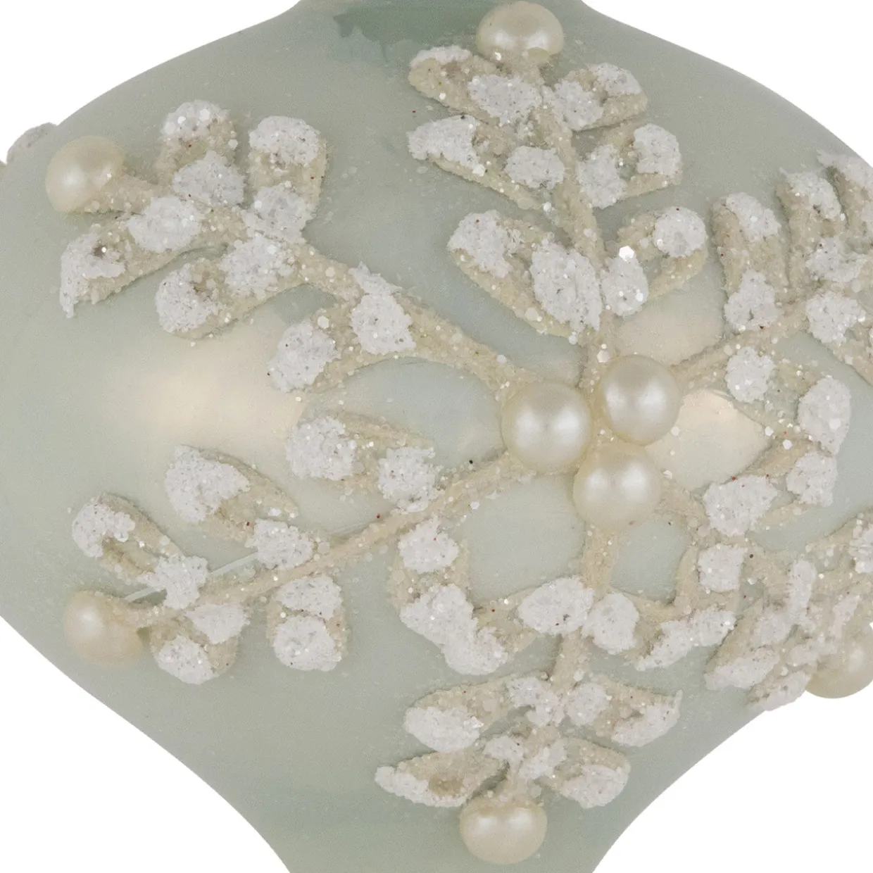 Set of 2 Pastel Green with Icy Snowflakes Christmas Glass Onion Ornaments 4"