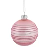Set of 4 Pink Glitter Striped Glass Christmas Ball Ornaments 3" (80mm)