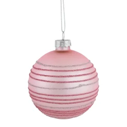 Set of 4 Pink Glitter Striped Glass Christmas Ball Ornaments 3" (80mm)