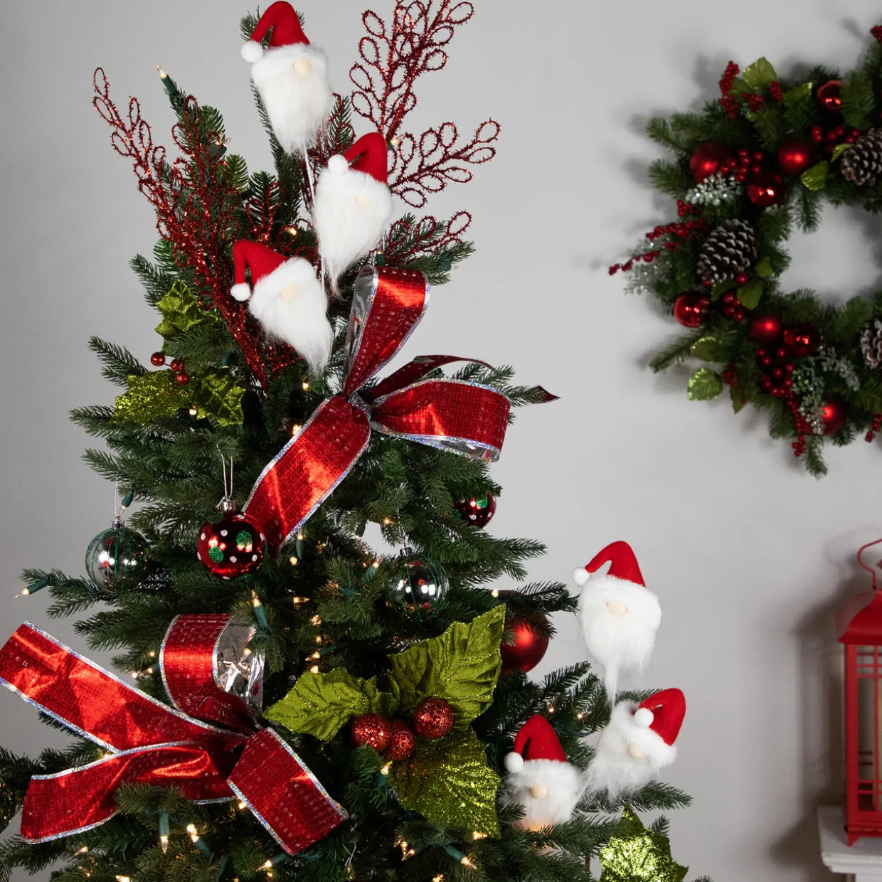 Set of 2 Plush Red and White Santa Gnome Christmas Picks 27"