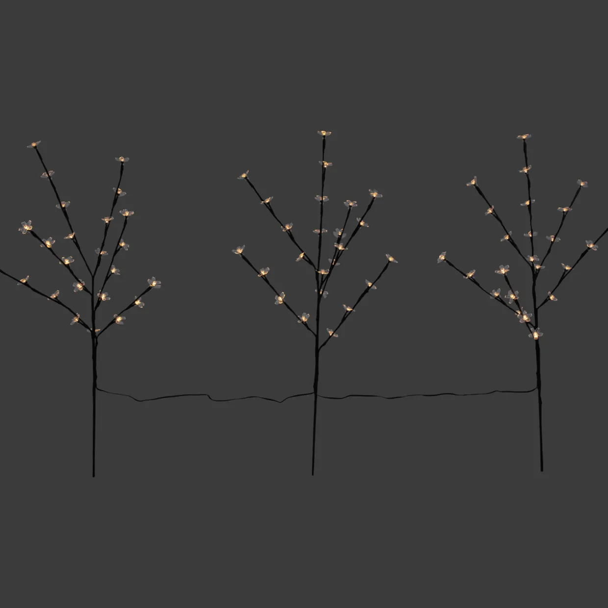 Set of 3 Pre-Lit Cherry Blossom Artificial Tree Branches, 72 Warm White LED Lights