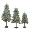Set of 3 Pre-Lit Flocked Alpine Artificial Christmas Trees 5' - Multi Lights