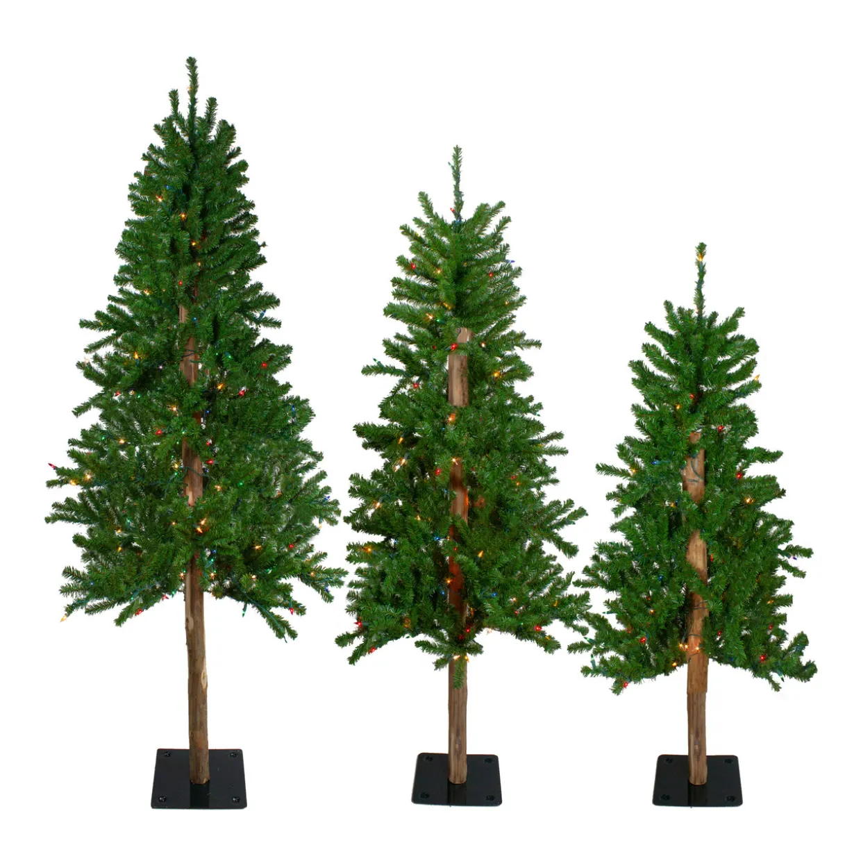 Set of 3 Pre-Lit Slim Alpine Artificial Christmas Trees 6' - Multi Lights
