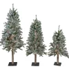 Set of 3 Pre-Lit Slim Flocked Alpine Artificial Christmas Trees 5' - Clear Lights
