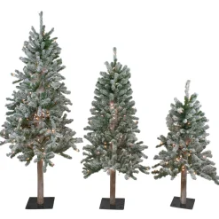 Set of 3 Pre-Lit Slim Flocked Alpine Artificial Christmas Trees 5' - Clear Lights