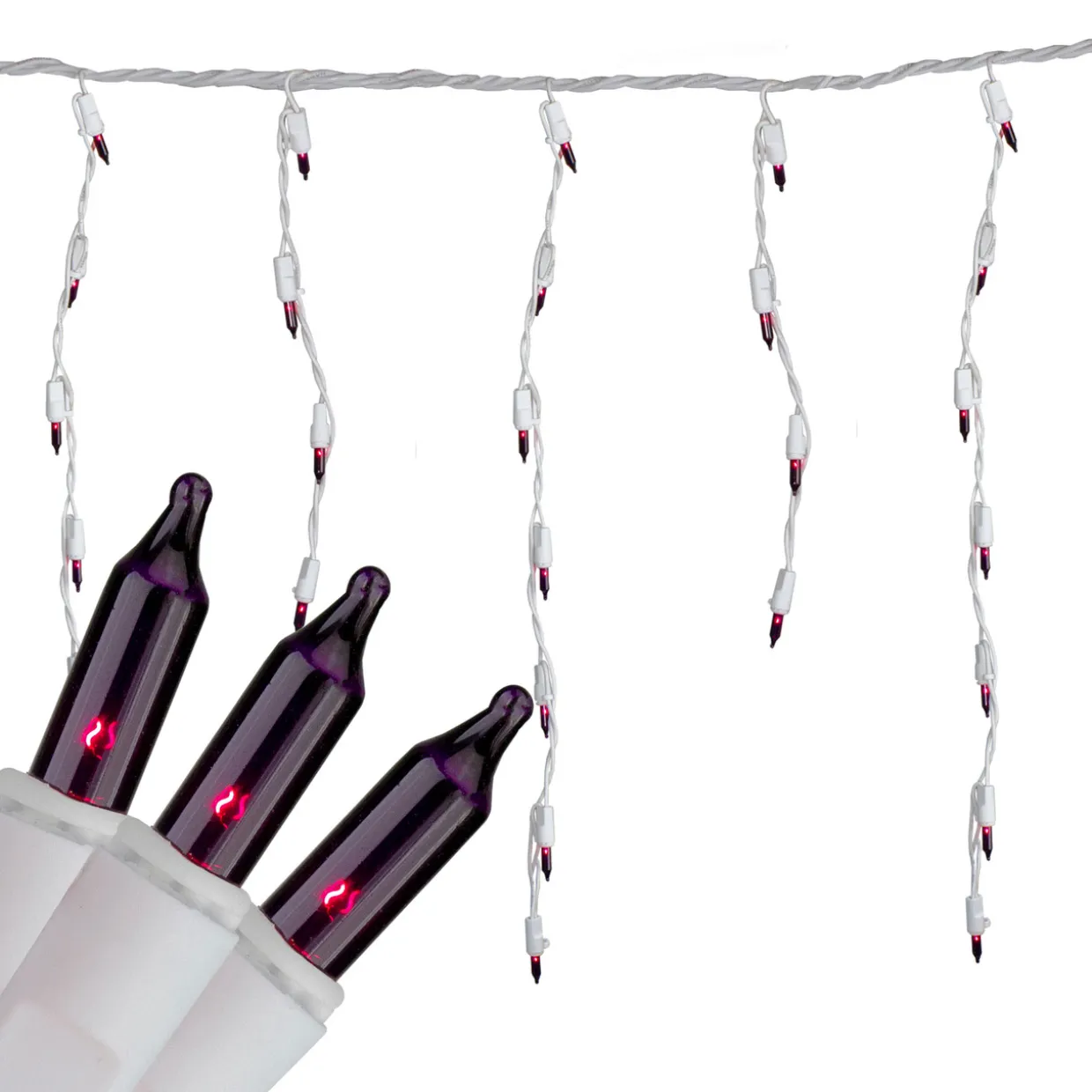 Set of 100 Purple Mini Icicle Christmas Lights - 7.8ft White Wire