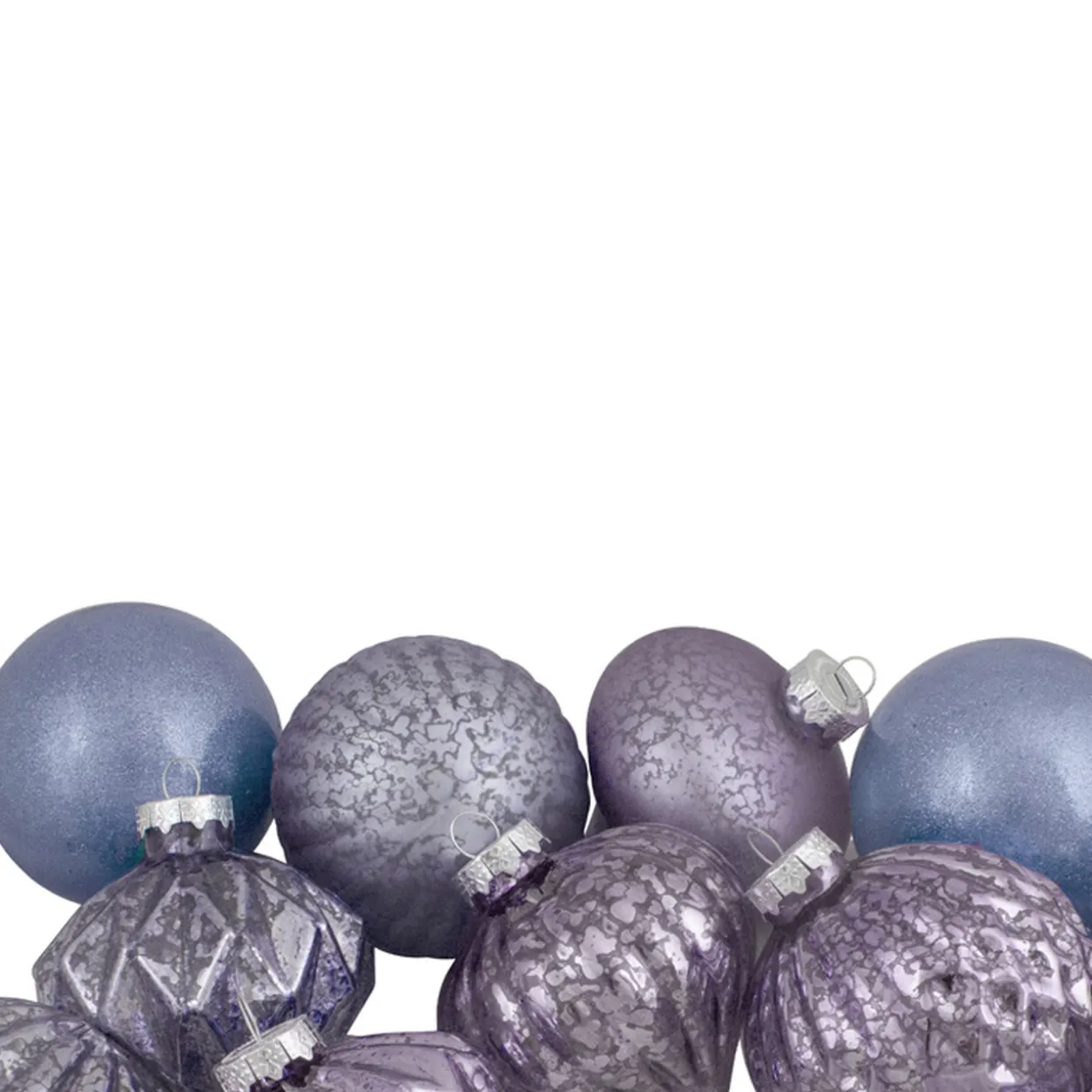 Set of 12 Purple Tone Finial and Glass Ball Christmas Ornaments