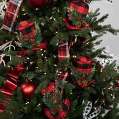 Set of 4 Red and Black Plaid Plush Winter Hat Christmas Picks 15"