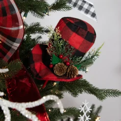 Set of 4 Red and Black Plaid Plush Winter Hat Christmas Picks 15