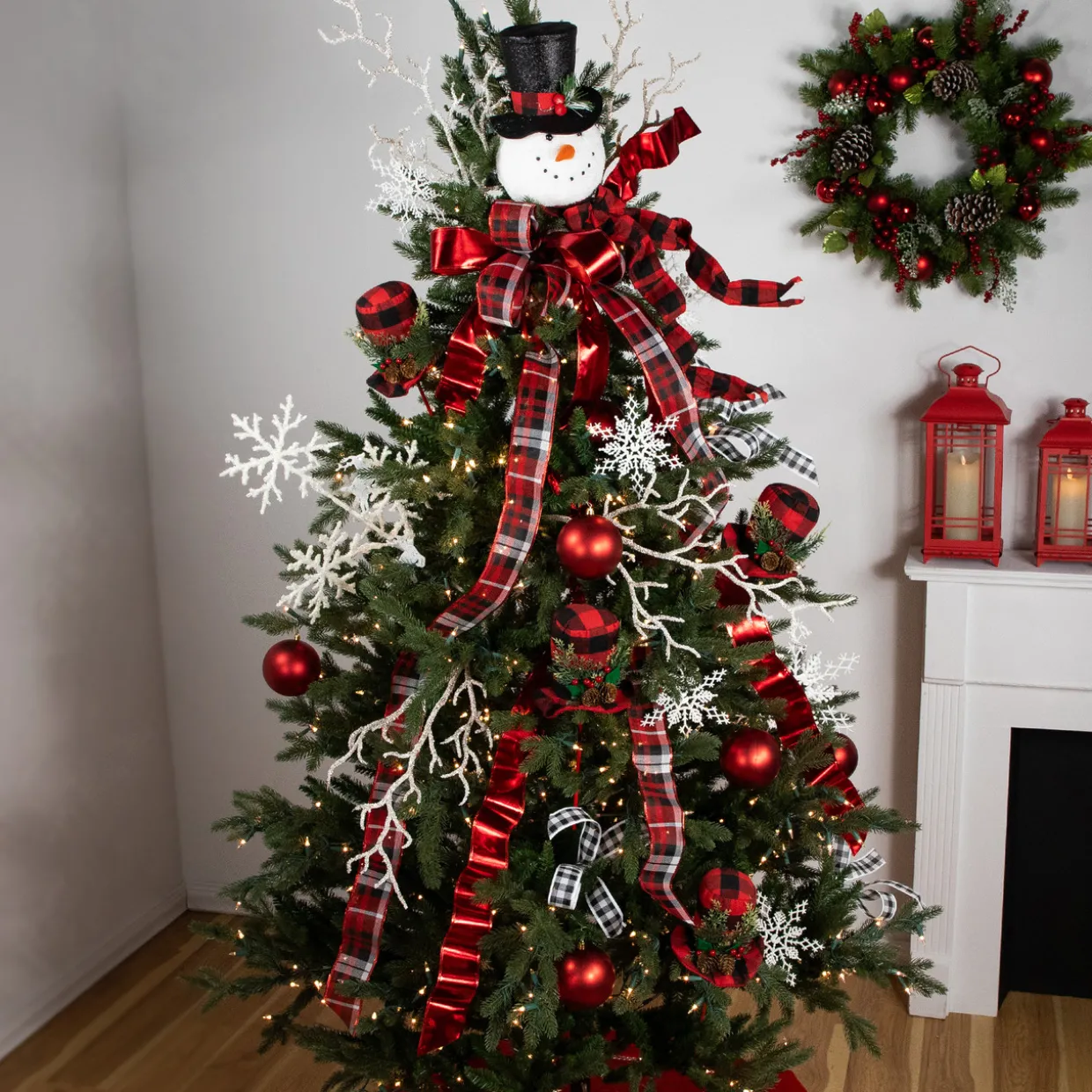 Set of 4 Red and Black Plaid Plush Winter Hat Christmas Picks 15"