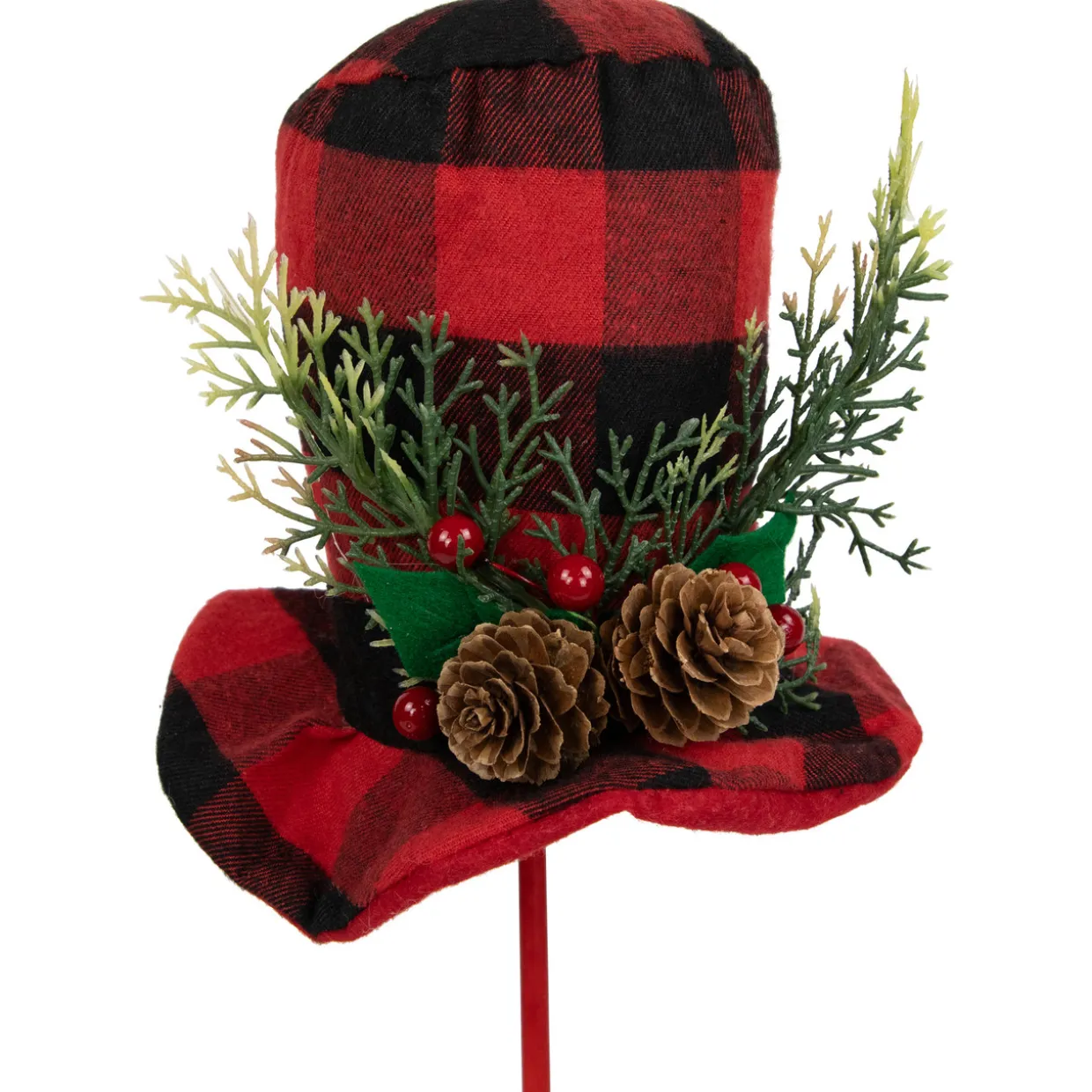 Set of 4 Red and Black Plaid Plush Winter Hat Christmas Picks 15"