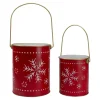 Set of 2 Red and Gold Metal Snowflake Candle Lanterns Christmas Decoration
