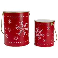 Set of 2 Red and Gold Metal Snowflake Candle Lanterns Christmas Decoration