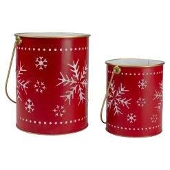 Set of 2 Red and Gold Metal Snowflake Candle Lanterns Christmas Decoration