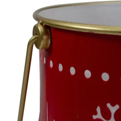 Set of 2 Red and Gold Metal Snowflake Candle Lanterns Christmas Decoration