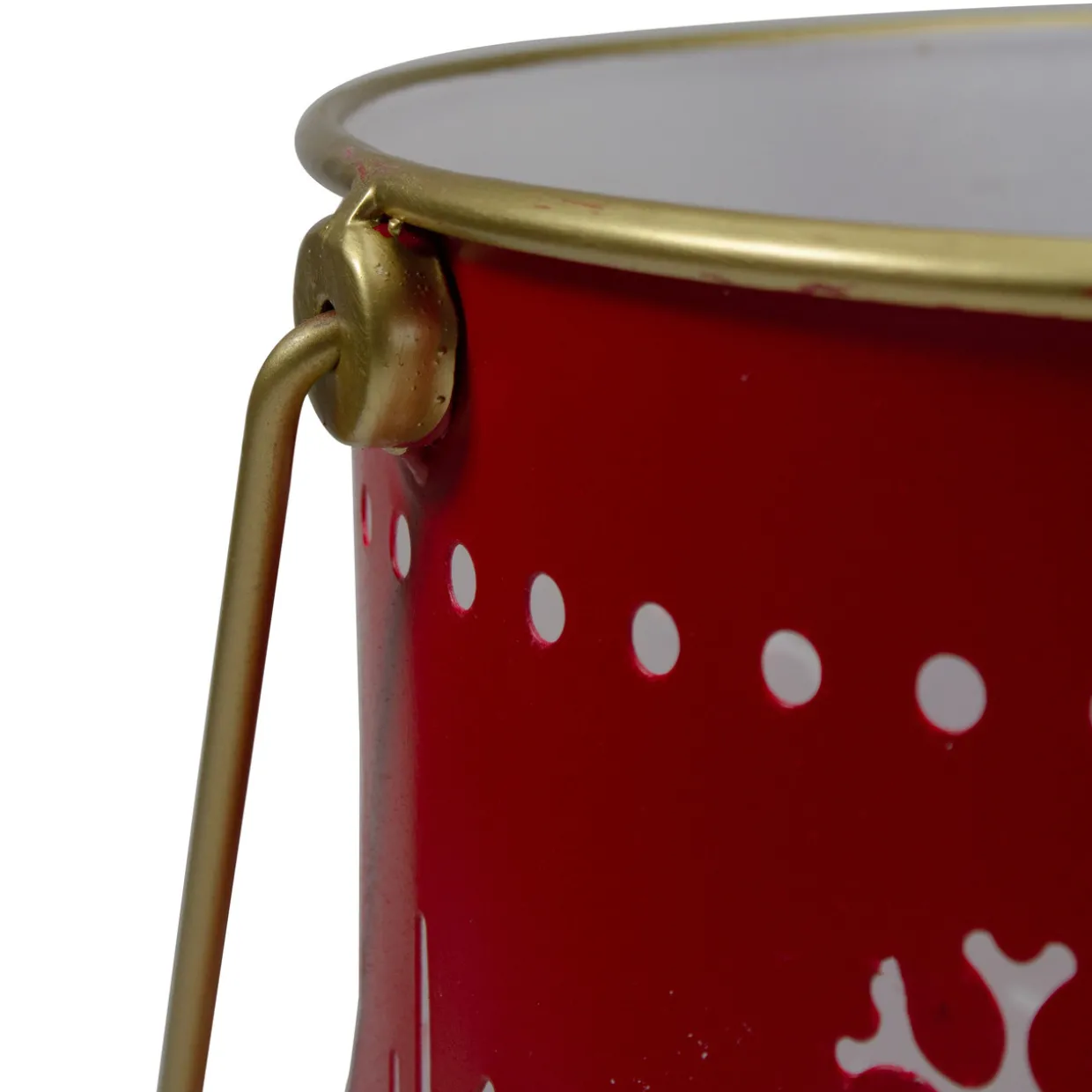 Set of 2 Red and Gold Metal Snowflake Candle Lanterns Christmas Decoration