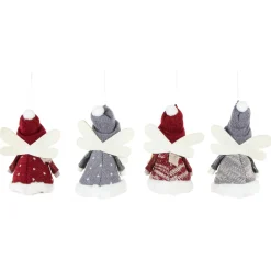 Set of 4 Red and Gray Plush Angel Christmas Ornaments 4.25