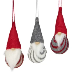 Set of 3 Red and Gray Santa Gnome Christmas Ornaments 4.75"