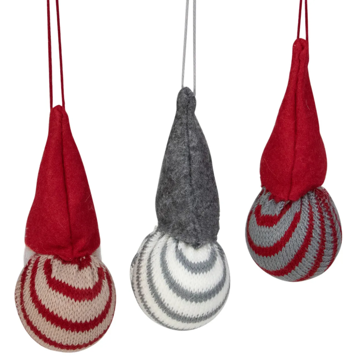 Set of 3 Red and Gray Santa Gnome Christmas Ornaments 4.75"