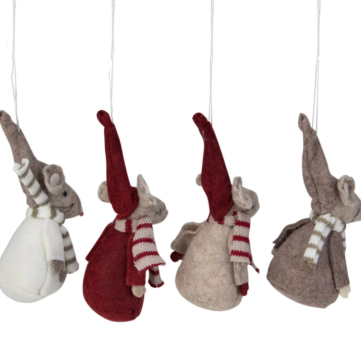 Set of 4 Red and Gray Standing Mice Christmas Ornaments 5.5"