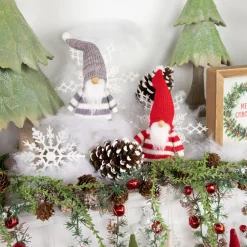 Set of 2 Red and Gray Striped Gnome Plush Christmas Ornaments 6.25