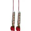 Set of 2 Red and Green Plaid Plush Elf Leg Christmas Picks 30"