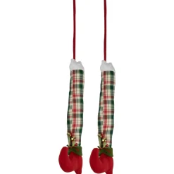 Set of 2 Red and Green Plaid Plush Elf Leg Christmas Picks 30"