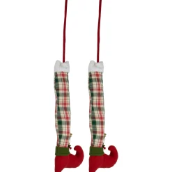 Set of 2 Red and Green Plaid Plush Elf Leg Christmas Picks 30