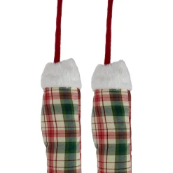 Set of 2 Red and Green Plaid Plush Elf Leg Christmas Picks 30