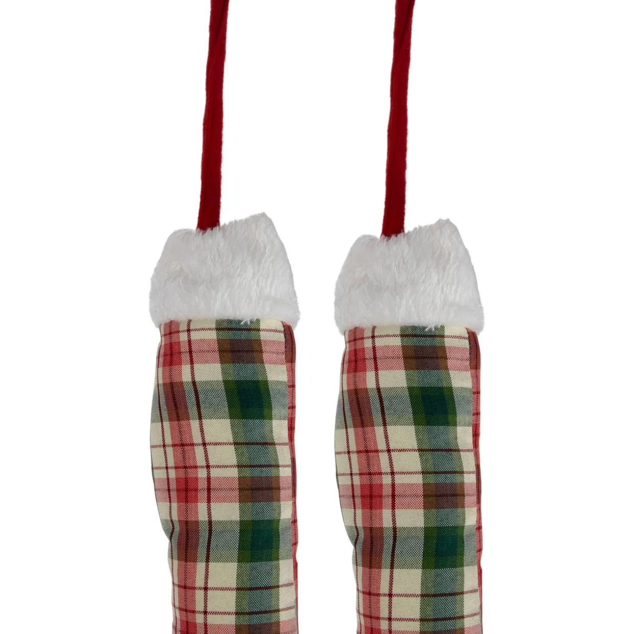 Set of 2 Red and Green Plaid Plush Elf Leg Christmas Picks 30"
