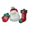 Set of 3 Red and Green Santa Glass Christmas Ornaments 4.25" (108mm)