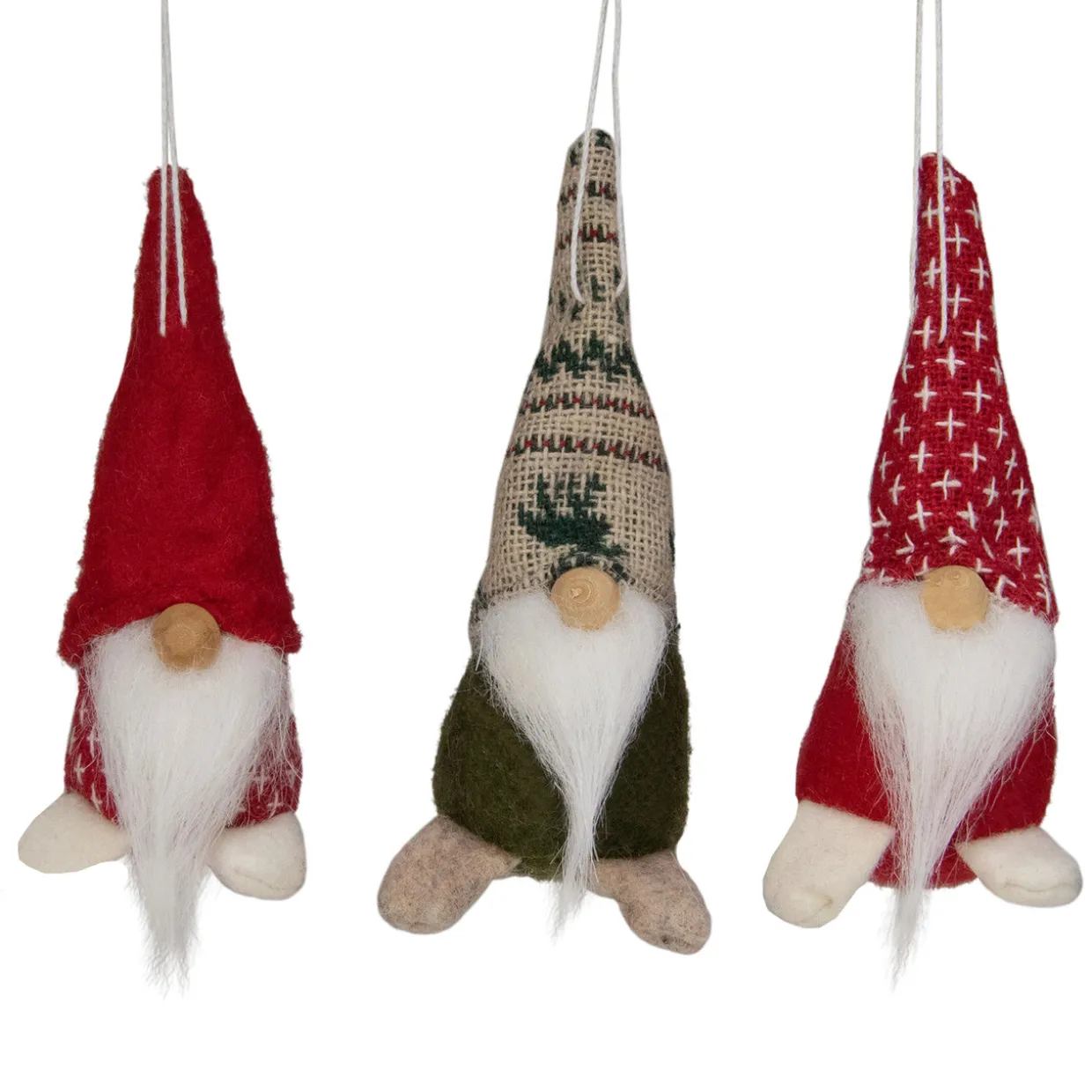 Set of 3 Red and Green Santa Gnome Christmas Ornament 4.25"