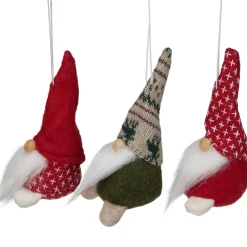 Set of 3 Red and Green Santa Gnome Christmas Ornament 4.25"