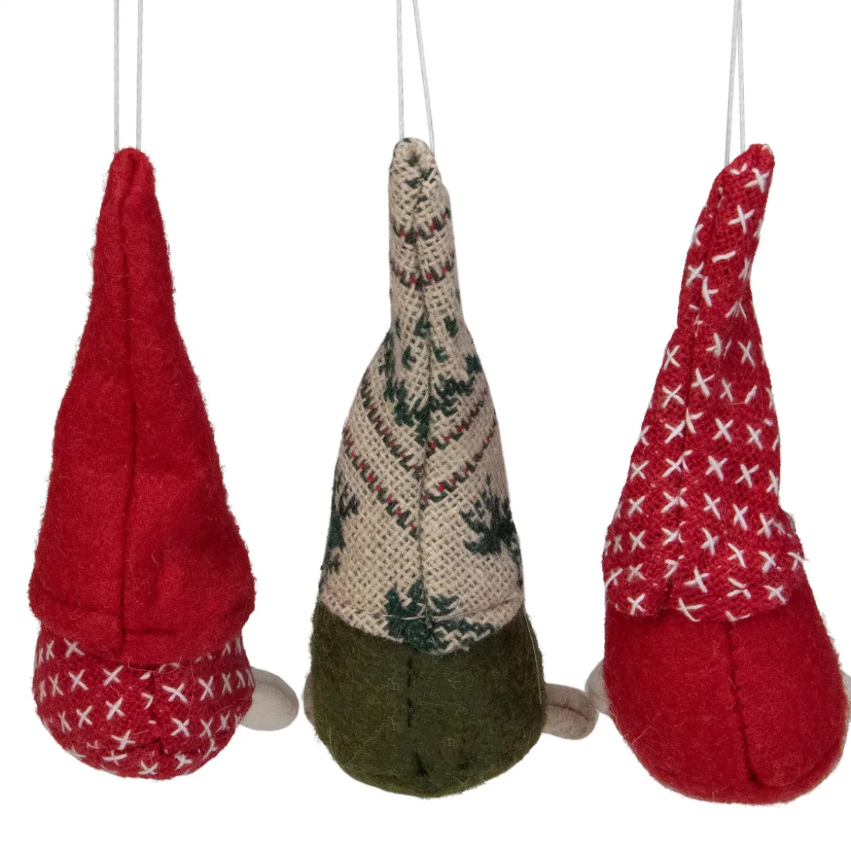 Set of 3 Red and Green Santa Gnome Christmas Ornament 4.25"