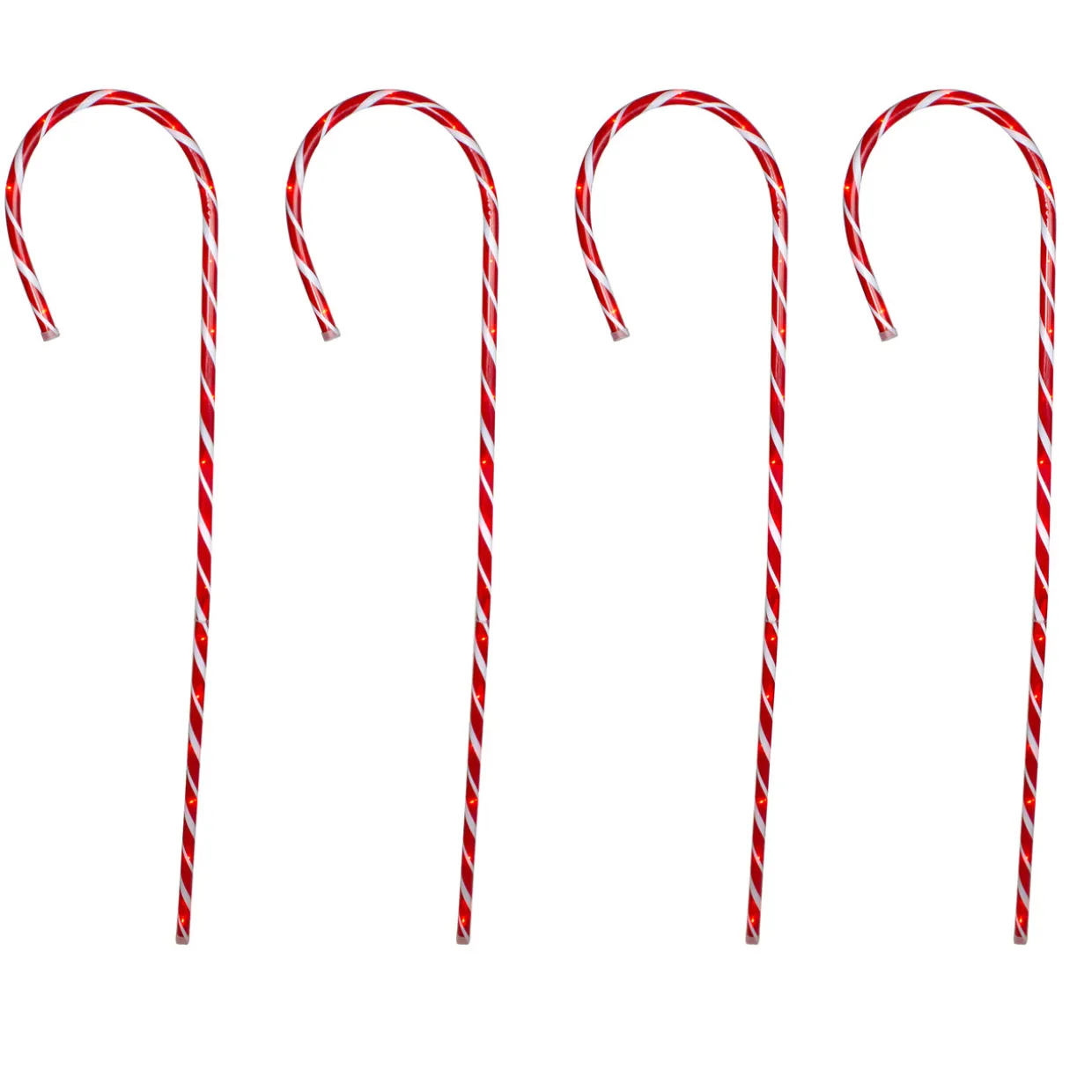 Set of 4 Red and White Striped Candy Cane Stakes Christmas Outdoor Decor 60"
