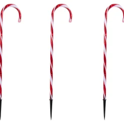 Set of 3 Red and White Twinkle Candy Cane Pathway Markers 26"