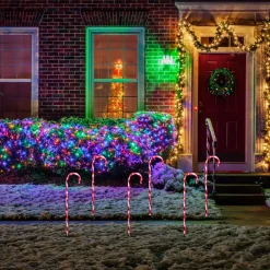 Set of 3 Red and White Twinkle Candy Cane Pathway Markers 26"