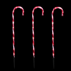 Set of 3 Red and White Twinkle Candy Cane Pathway Markers 26