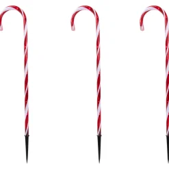 Set of 3 Red and White Twinkle Candy Cane Pathway Markers 26