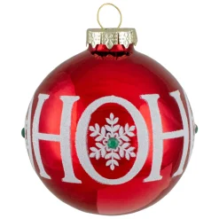 Set of 4 Red Ho Ho Ho Glass Ball Christmas Ornaments 3.25-Inch (80mm)