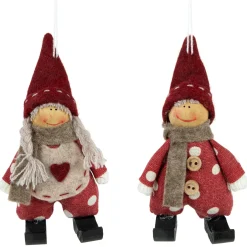 Set of 2 Red Polka Dot Boy and Girl Hanging Christmas Ornaments 5.5"