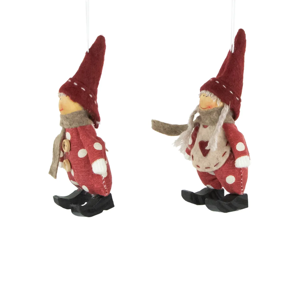 Set of 2 Red Polka Dot Boy and Girl Hanging Christmas Ornaments 5.5"