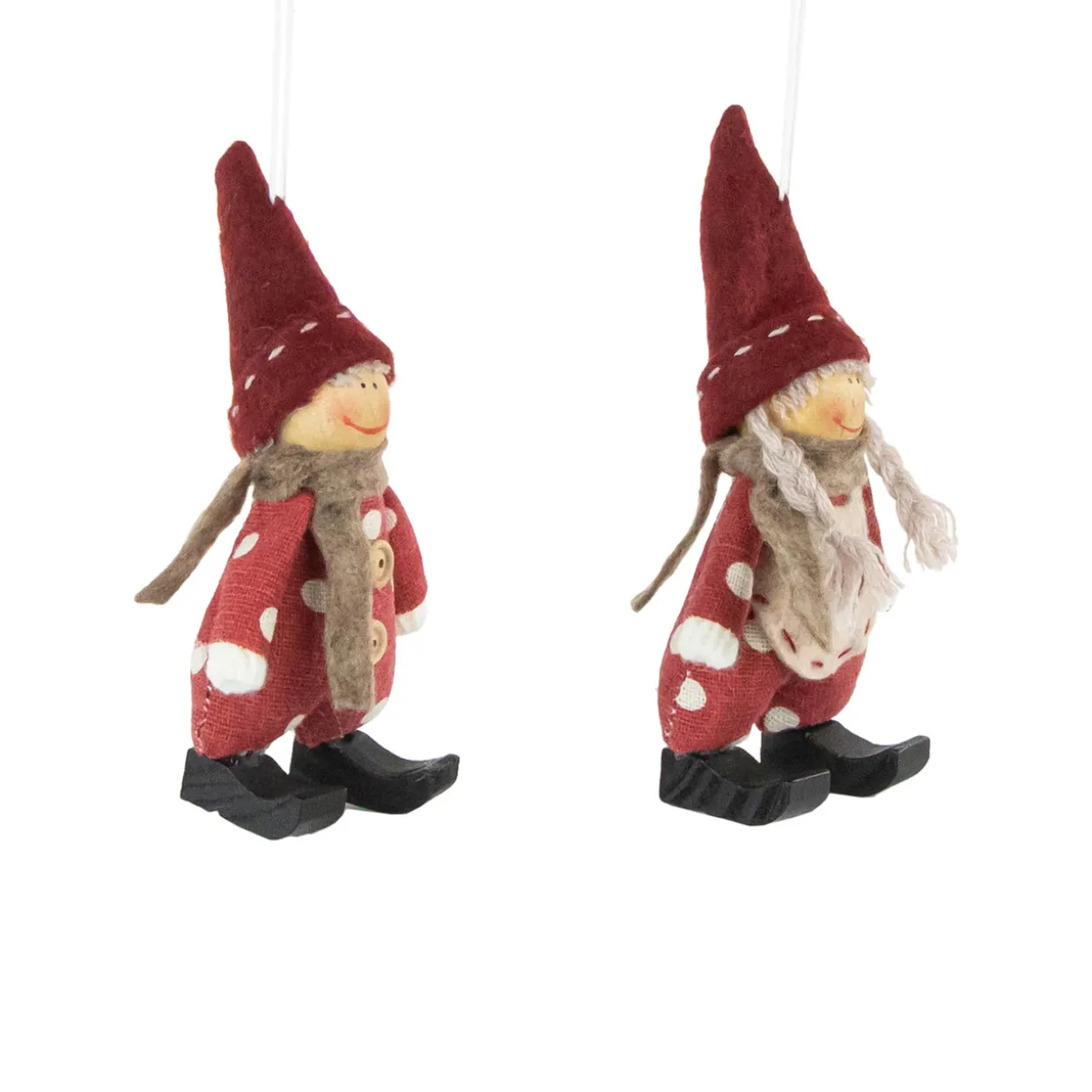 Set of 2 Red Polka Dot Boy and Girl Hanging Christmas Ornaments 5.5"