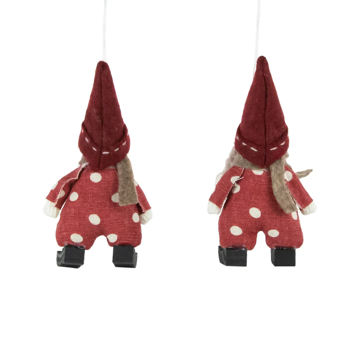 Set of 2 Red Polka Dot Boy and Girl Hanging Christmas Ornaments 5.5"