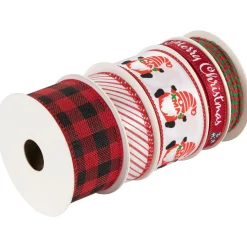 Set of 5 Santa Gnome Matching Themed Craft Christmas Ribbons 1.5