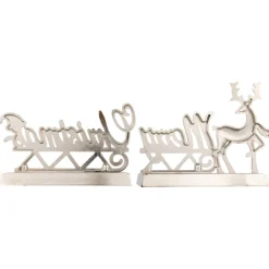 Set of 2 Silver Reindeer Merry Christmas Metal Stocking Holders 5.5