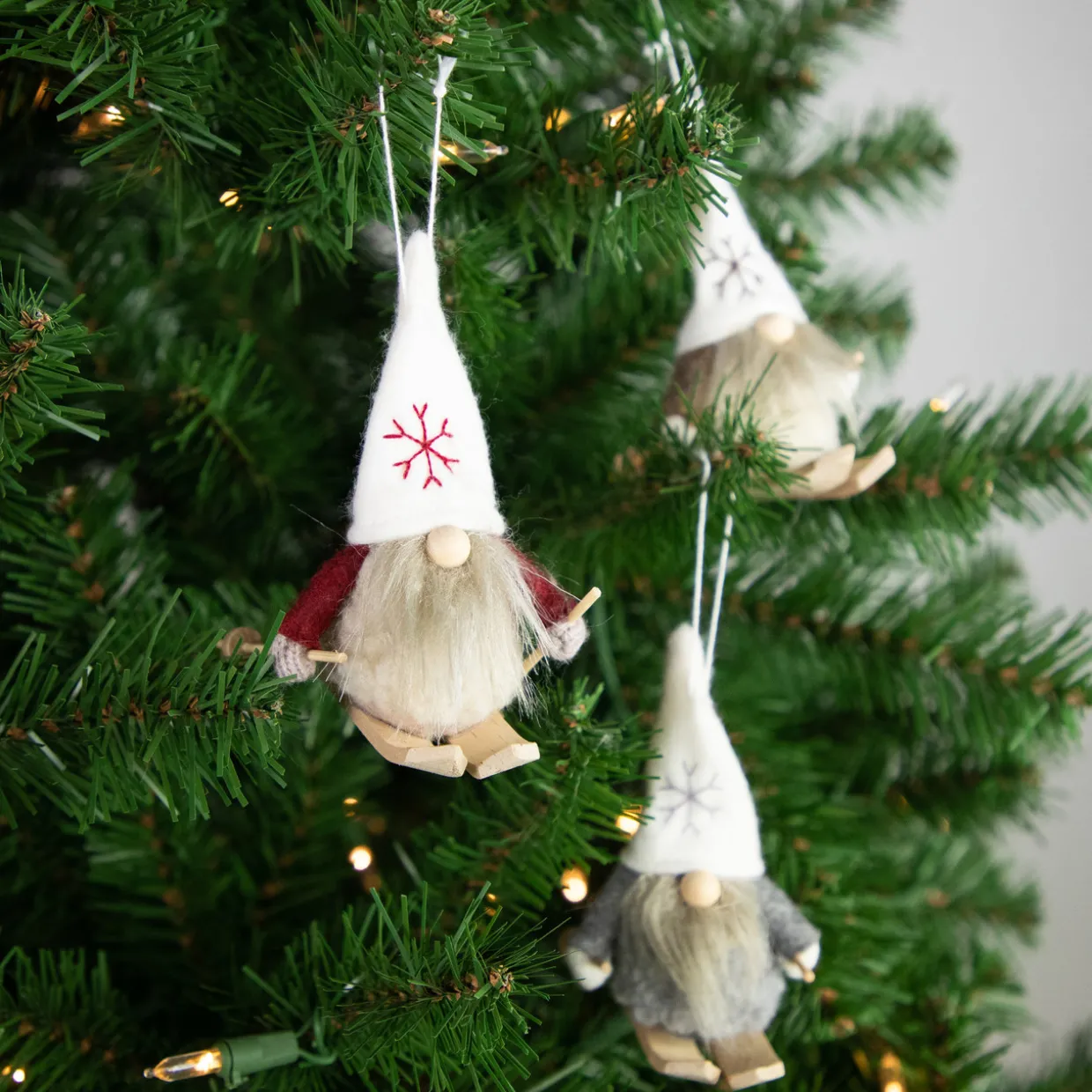 Set of 3 Skiing Gnomes Christmas Ornaments 4.5"