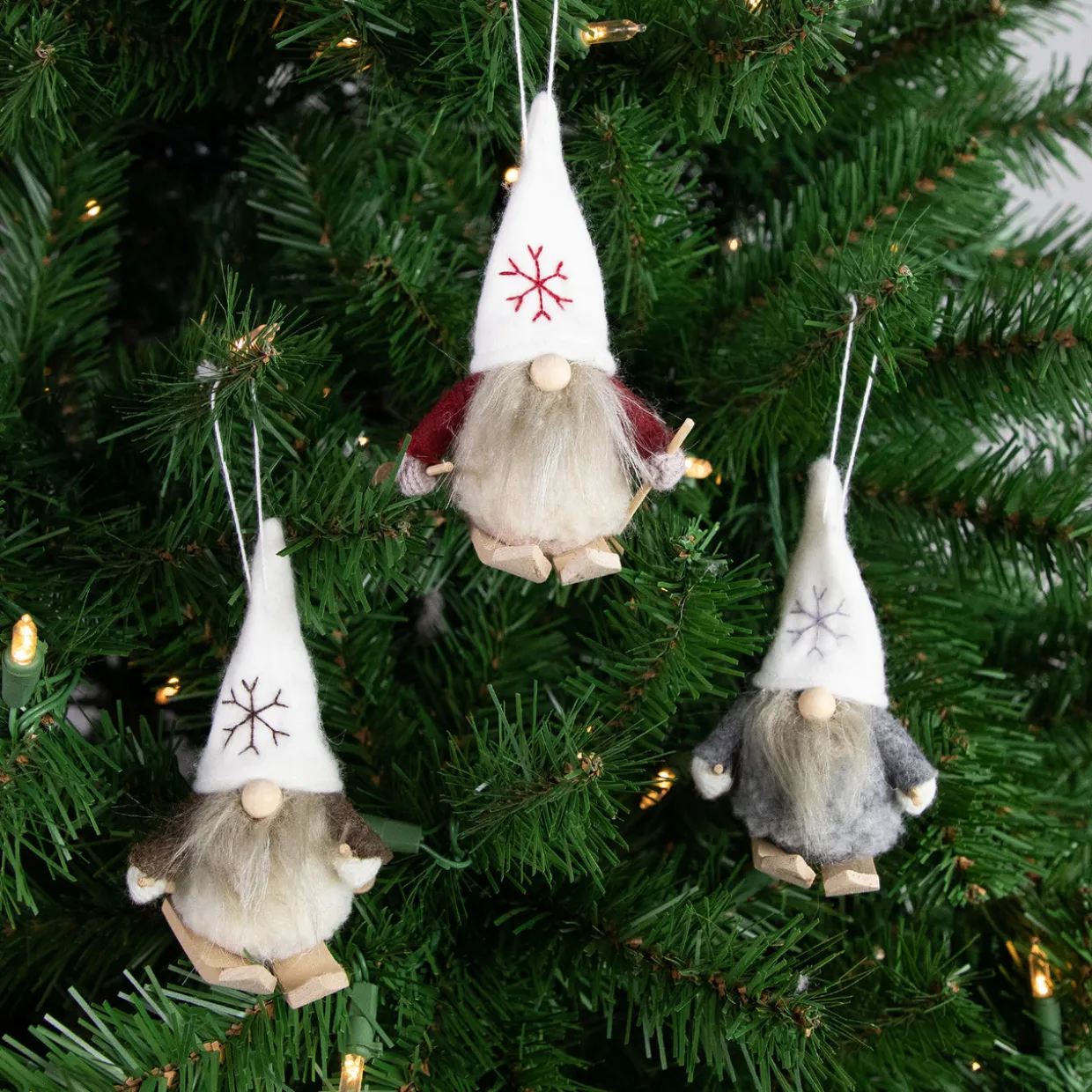 Set of 3 Skiing Gnomes Christmas Ornaments 4.5"