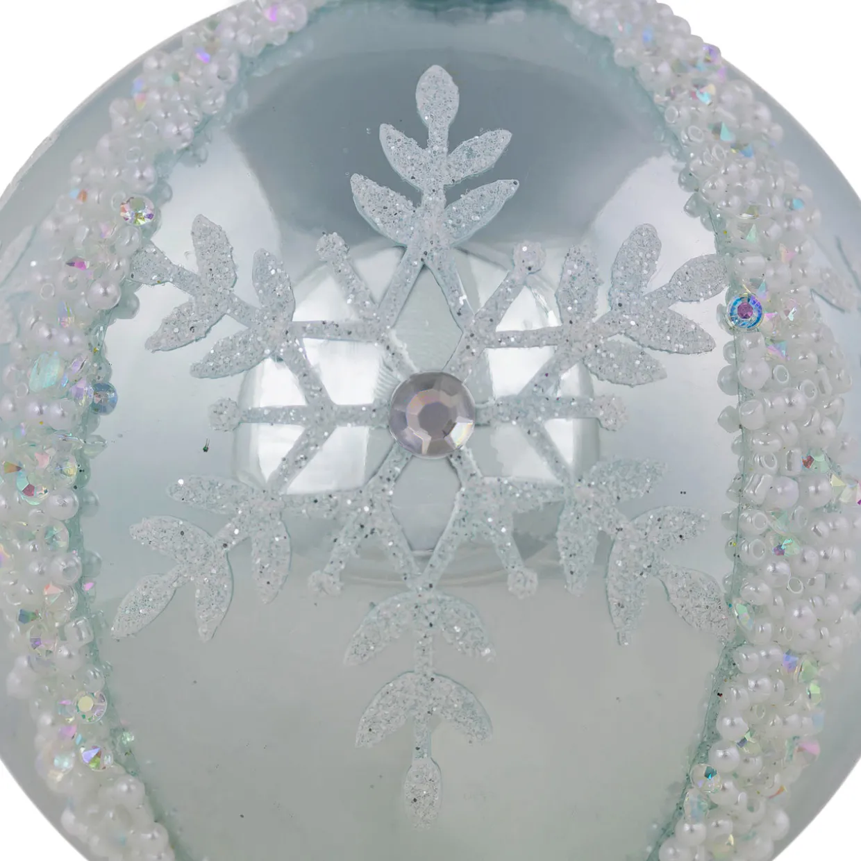 Set of 2 Sky Blue Glittered and Beaded Snowflake Glass Christmas Ball Ornaments 4"