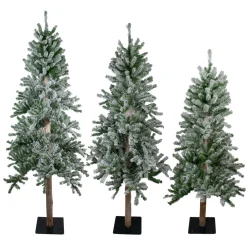 Set of 3 Slim Flocked Alpine Artificial Christmas Trees 6' - Unlit